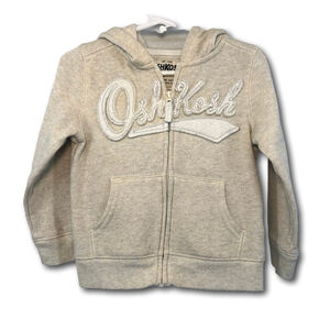 OshKosh B'gosh Girls Full Zip Hoodie Cream Glitter Toddler Size 3T Sweatshirt